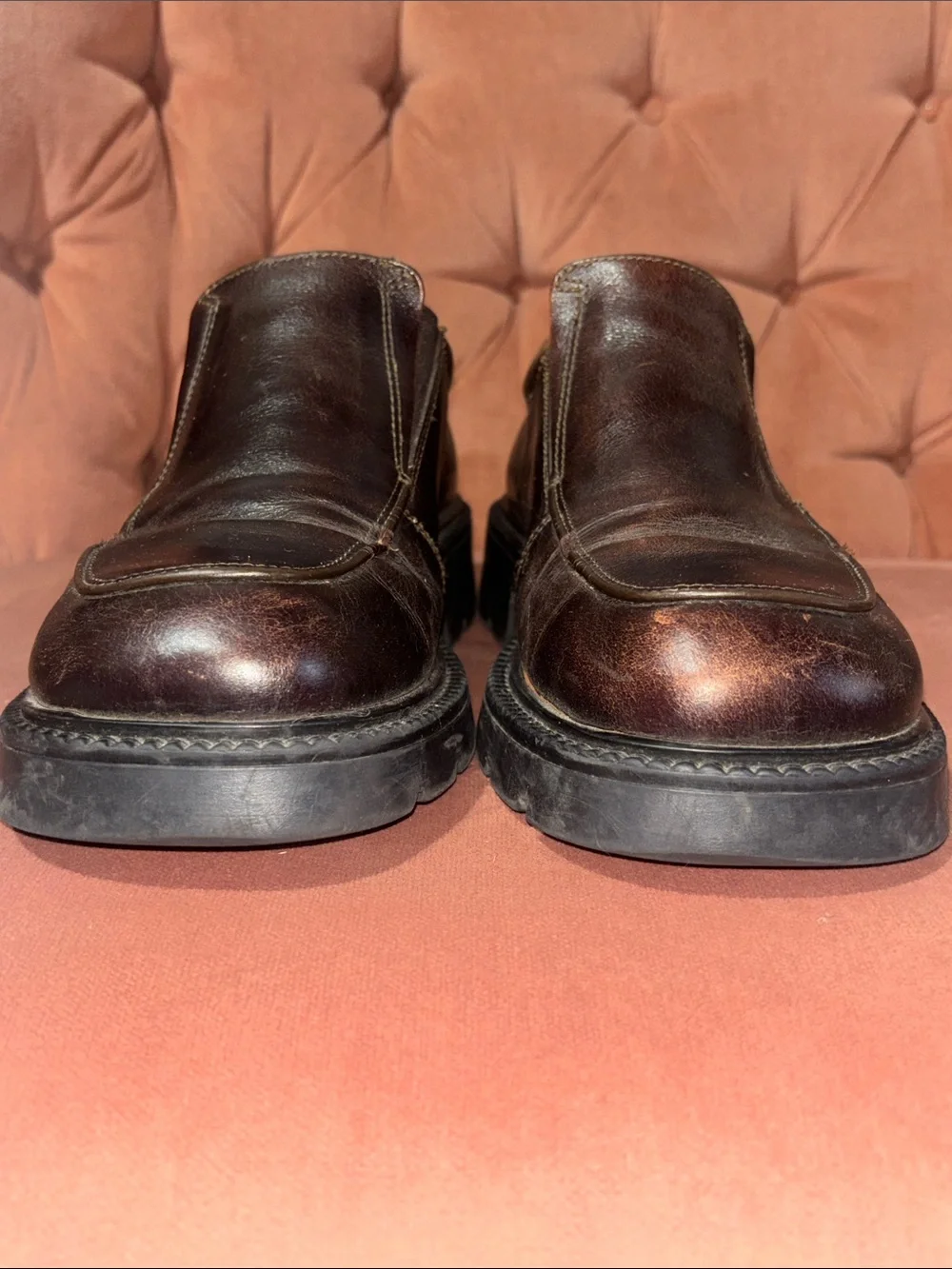 Aldo chunky lug sole burgundy brown leather loafer slip on punk grunge shoe 41